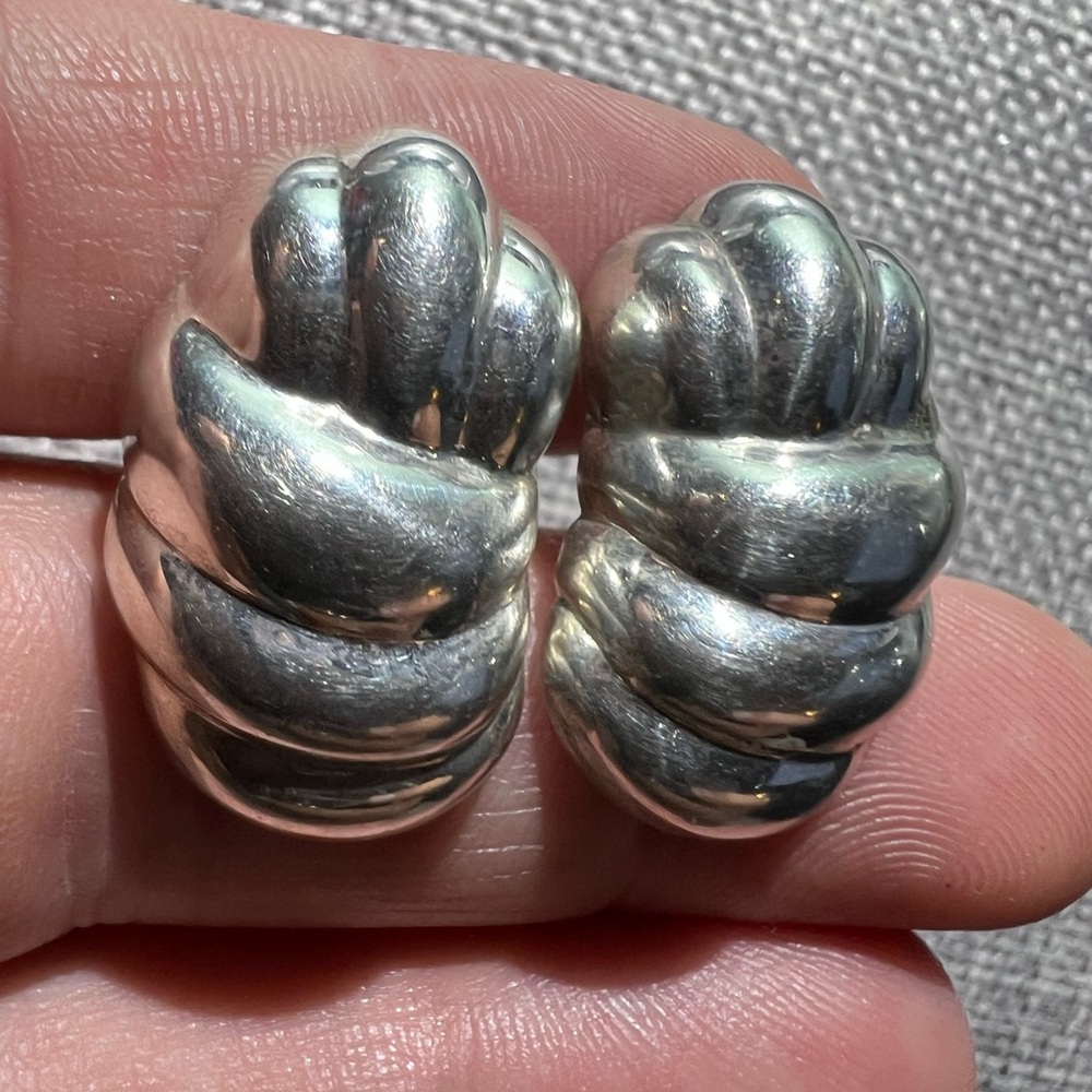 Vintage Chunky Croissant style Sterling Silver Post Earrings